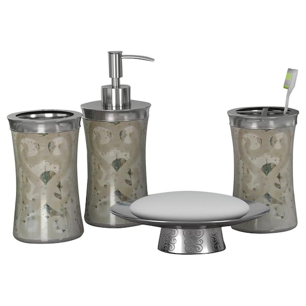 Nu Steel Mercury Glass Set of 4 Soap Dish Tbh Tumbler Lotion Pump MG3456SET4 - main